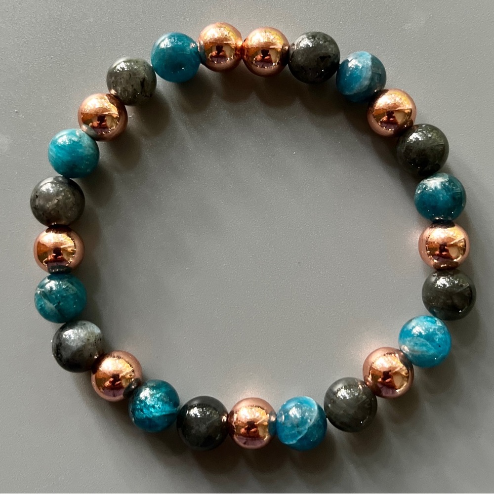 Arthritis Healing Bracelet Labradorite Blue Apatite Raw Copper Handcrafted